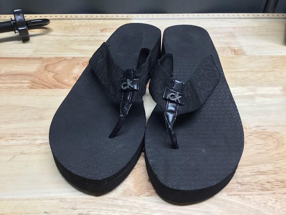 Calvin Klein Kcmeena Sandals Women's 10 M Black Slip On Wedge Heel Flip Flop